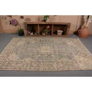 Alfombra turca Vintage clásica Beige azul 5,2X8,8 pies de retazos de lana con respaldo de látex para sala de estar adolescente estilo pasillo Tabriz - Product Image 4