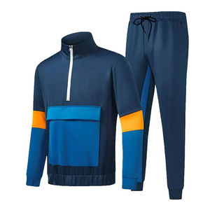Logo personnalisé Survêtement d'entraînement à quart de fermeture éclair Costume de jogging respirant Survêtement uni pour hommes Ensemble 2 pièces à séchage rapide pour adulte - Product Image 6