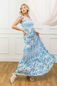 Vestidos de Fiesta Largos Casuales para Mujer, Talla Grande, Verano 2023, Estampado Floral, Cuello Cuadrado Sexy, Sin Mangas, Venta al Por Mayor - Product Image 3