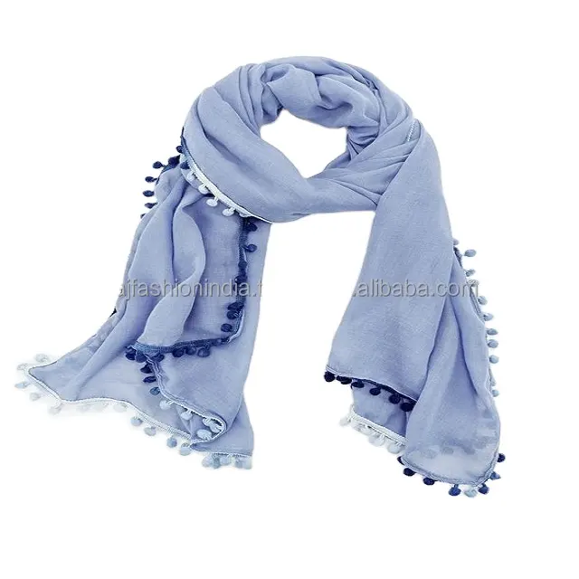hijab High Quality Solid Color Women Cotton Pom Pom Fashion scarf Hot Selling Wholesale Colours Solid