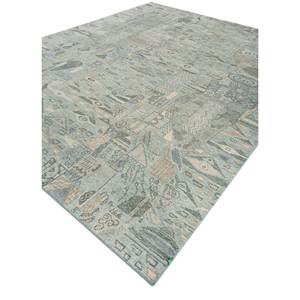 Alfombra de Lana Anudada a Mano Erbe, Azul Gs-1534, Patrón de Diamantes Abstracto, Alfombra Rectangular Hecha a Mano para Pasillo, Sala de Estar - Product Image 2