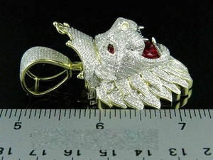 2.50 ct rubis rouge rond et diamant Sim pendentif roi lion pour homme or jaune 14k sur - Product Image 2