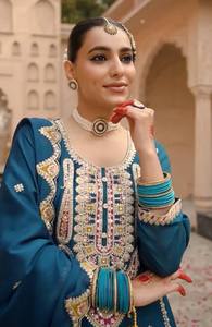 เปิดตัวชุดสูททรงตรงพิมพ์ลาย greenbandhej ที่สวยงามคู่กับ Crepe Palazzo แท้และ dupatta ประดับด้วยลูกปัดที่งดงาม - Product Image 3