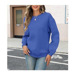 Bangladesh fabriqué de luxe à manches longues col rond épaule pente couleur unie confortable décontracté femmes coton sweat - Product Image 3