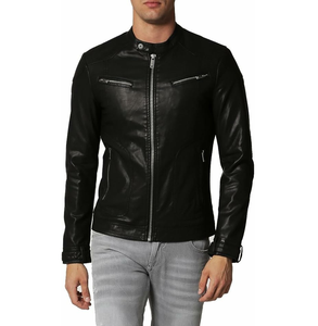 Chaquetas de cuero con estilo para hombre hechas en fábrica, ropa de calle transpirable, chaqueta de cuero azul sólido a la moda para hombre - Product Image 3