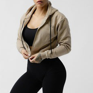 Vente en gros de sweat-shirts à capuche courts pour femmes, légers, de haute qualité, personnalisés, en molleton de coton de haute qualité pour femmes - Product Image 4