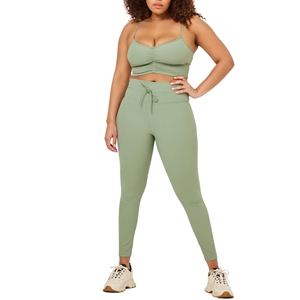 Pantalon de yoga à carreaux élastique à taille haute avec contrôle doux du ventre Leggings pleine longueur respirants écologiques - Product Image 1