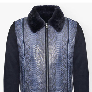 Mới có thể tháo rời Rex cổ áo lông màu xanh <span class=keywords><strong>Python</strong></span> dập nổi Áo khoác da cho nam giới mới da rắn máy bay ném bom Áo khoác ODM cung cấp - Product Image 5