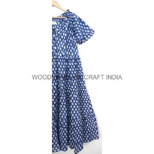 Vestido Midi Moderno Estampado a Mano con Botones, Estilo Bohemio, Casual, con Encaje Floral, Manga Larga, Cuello en V, Línea A, 100% Algodón, Lavable - Product Image 2