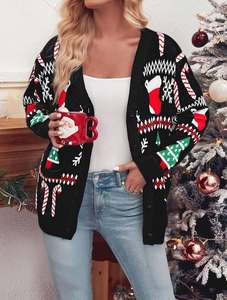 Suéter navideño negro para mujer, jersey de cuello redondo con estampado de árbol de Navidad y bastones de caramelo, manga larga, tejido de punto para invierno - Product Image 5