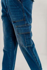 Custom Made Fashionable High Waist Cargo Denim Pants for <b>Women</b> Solid Color Breathable Jeans with Flat Front Style OEM Serviced - Product Image 5