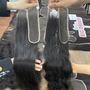 Cierre de encaje y extensión de pelo frontal color natural y textura recta natural encaje transparente y encaje suizo HD - Product Image 2