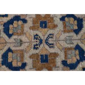 Alfombra Turca Vintage de 1.6x3.5 pies (49x108 cm), Alfombra de Lana con Borde Azul - Product Image 4