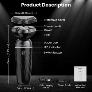 Rasoirs électriques sans fil pour hommes, étanches IPX7, moteur 3400 tr/min, rasoir rotatif 3-en-1 avec verrouillage de voyage, lavable, noir - Product Image 3