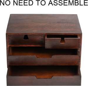 Bamboo Desk Organizer, 100% Natural Bamboo Desktop Drawer Organizer, Dark Brown Tabletop <b>Storage</b> Cabinet Organization <b>Box</b> - Product Image 5