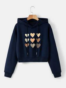 Sudadera corta de algodón 100% para mujer, Sudadera corta de manga larga con hombros descubiertos, sudaderas Hoodi - Product Image 5