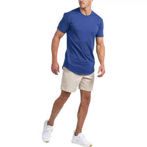 2025 Camisetas casuales de mejor diseño para hombres Calidad Premium 100% Algodón Hombro caído Cuello redondo Ajuste suelto Color azul - Product Image 2