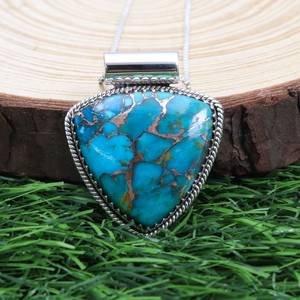 Conjunto de collar de turquesa hecho a mano, joyería de plata de ley con piedras preciosas triangulares, regalo elegante para mujer - Product Image 2