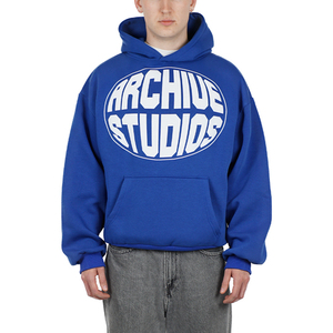 Hombres Oversized Fit Puff Print Cotton Blended Hoodie 500 GSM Color sólido Street Style 3D Puff Printing Hooded - Product Image 1