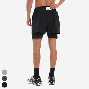 2025 pantalones cortos de gimnasio de algodón 100% personalizados de doble capa transpirable de secado rápido con bolsillo para teléfono patrón sólido estilo informal teñido liso - Product Image 2