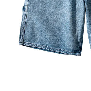 2025 pantalones cortos de mezclilla lavados con ácido a rayas lisas informales para hombre, ropa de calle Vintage, parche bordado personalizado con Logo, 100% algodón, servicio OEM - Product Image 2