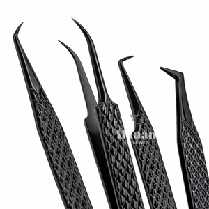 Ensemble de 4 pinces à cils professionnelles pour extensions de cils, courbées, angulaires, de précision, en acier inoxydable, antidérapantes - Product Image 5