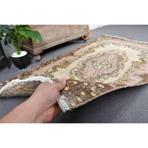 Tapis turc vintage beige marron 3.7x7 pieds fait à la main classique grande surface rectangle laine latex support patchwork pour chambre d'ado - Product Image 3