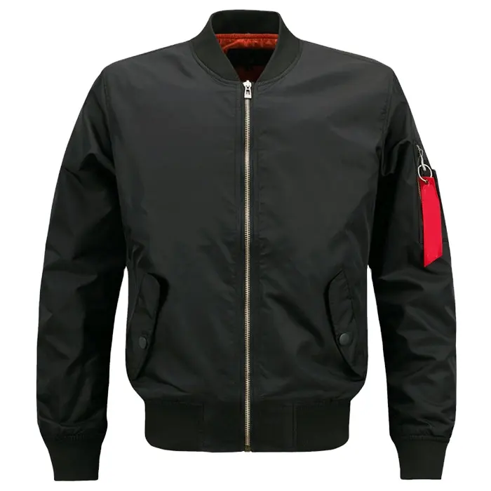 New Whole Sale High Quality Top Trending Customized Design Coats Red Black Pocket Zipper Windbreaker Bomber Jacket For Men