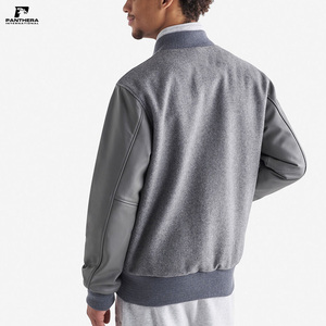 High Quality Men's Winter <b>Grey</b> Wool Varsity <b>Jacket</b> Stand Collar Casual with Chenille Embroidery Customizable Affordable - Product Image 3