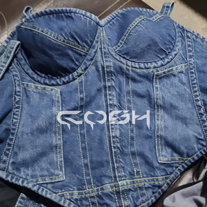 Corset en jean OEM/ODM bleu avec baleines en acier et fil blanc - Product Image 5