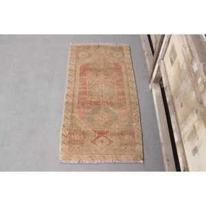 Vintage Turkish Rug, 0.1x3.1 ft <b>Runner</b> Rug, Brown <b>Red</b> Persian Rug - Product Image 1