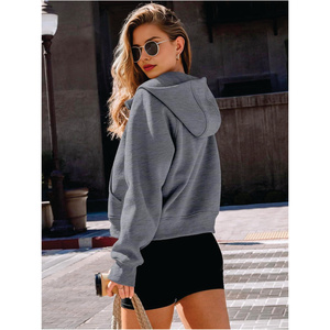 Nouveau Style personnalisé vêtements actifs femmes fermeture éclair sweats à capuche courts polaire sweats surdimensionnés à manches longues hauts courts trou de pouce - Product Image 1
