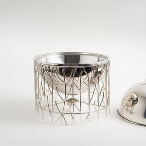 Silver Polished Metal Hotpot with Stand Kitchen and Tabletop Used <b>Food</b> Serving Casseroles Round Dinnerware Hotpot for Weddings - Product Image 3