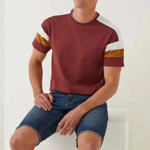 Custom Mens Color Block Sleeve T <b>Shirt</b> Round Neck Short Sleeve Striped Casual Cotton T-<b>Shirt</b> Plain Terracotta T <b>Shirt</b> - Product Image 4