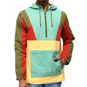 Chaqueta Anorak con Capucha y Bolsillo Frontal, Diseño Moderno con Bloques de Color, Cierre de Cremallera de Cuarto, Cordón Ajustable, Impermeable y Resistente al Viento, Estilo Urbano - Product Image 1
