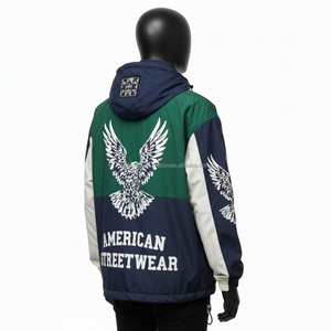 Veste coupe-vent en nylon de qualité supérieure résistant à l'eau bloc de couleur vert marine broderie personnalisée logo veste coupe-vent pour homme - Product Image 3