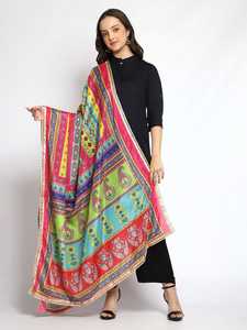 Indian Pakistani Ethnic Polyester Shawls Multi-Color <b>Dupatta</b> Traditional <b>Scarf</b> Handmade Embroidery Breathable Windproof - Product Image 5