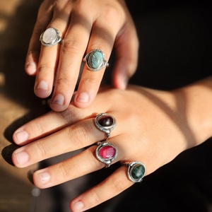 Garnet Oval Silver <b>Ring</b> Big Garnet Oval Gemstone Silver <b>Ring</b> <b>Thin</b> Band with Big Gemstone Silver <b>Ring</b> - Product Image 1