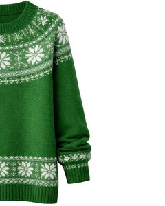 Custom Christmas Green Jacquard Knit Sweater Snowflake Pattern Crew Neck Long Sleeve Winter Pullover For Women Custom Wholesale - Product Image 3