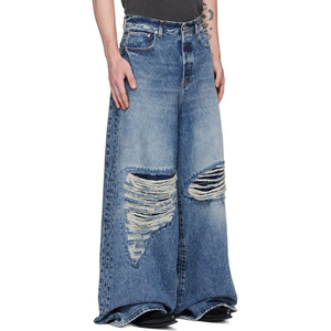 Ropa de calle, pantalones vaqueros desgastados azules para hombre, estilo callejero no elástico, pantalones vaqueros holgados de talla grande para hombre, Pantalones vaqueros de cinco bolsillos para hombre - Product Image 1