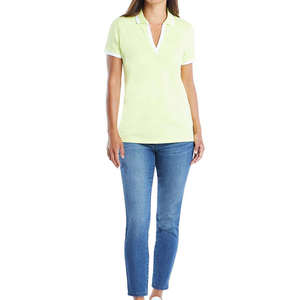 Polo pour femme personnalisé de haute qualité, à manches courtes et col en V, en coton respirant, coupe ajustée, décontracté, avec bordures contrastées, pour le golf et le tennis, vente en gros - Product Image 1