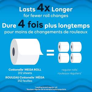 Papel Higiénico Ultra Clean Mega de Cottonelle, Blanco, 312 Hojas por Rollo, Paquete de 24 Rollos - Product Image 2