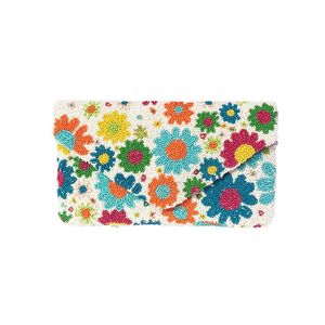 Sac à main artisanal en perles de graines de pastèque, motif floral, multicolore, pochette en perles, accessoire de festival en gros - Product Image 2