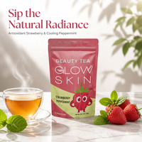 Thé de beauté aux herbes fraise et menthe poivrée pour l'éclat de la peau, antioxydant, stimulant métabolique, détoxifiant corporel, en vrac, marque privée, OEM, ODM, qualité supérieure