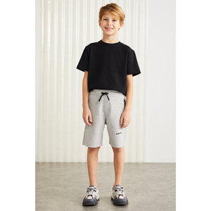 Shorts Bermuda en coton uni avec cordon de serrage, poches et logo pour enfants, vêtements décontractés GRIMELANGE - Product Image 1