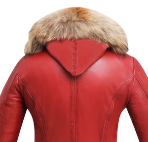 Chaqueta de Invierno de Piel de Oveja para Mujer, Diseño Nuevo OEM, con Cremallera, Capucha de Piel de Mapache, Estilo Transpirable, Forro de Sherpa de Viscosa, Venta al por Mayor - Product Image 4