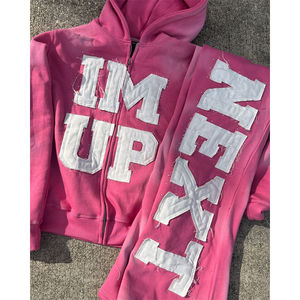 Chándal de Invierno de Calidad Superior con Lavado Ácido y Bordado Desgastado para Correr, Logotipo Personalizado, Ropa Casual 100% Algodón, Resistente al Viento - Product Image 3