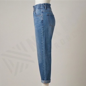 Wholesale <b>Women</b> Customized Color Flat Front High Waist Vintage Denim Pants Cotton Quality Hot Sale Stylish Trousers Ladies Wear - Product Image 3
