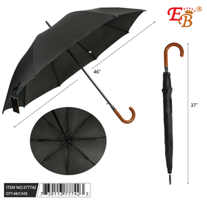Parapluie noir 46 pouces à ouverture automatique, 8 baleines, 48 pièces/carton, parapluies de voyage pliables et droits, modèle 377742 - Product Image 1