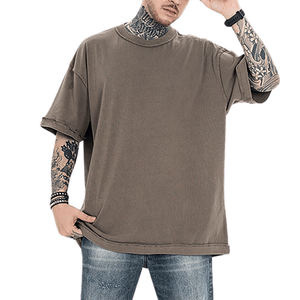 T-shirts vierges tricotés en coton épais 220g, coupe oversize à épaules tombantes, col carré, style streetwear chinois, couleur unie, personnalisables avec logo, collection 2024 - Product Image 6